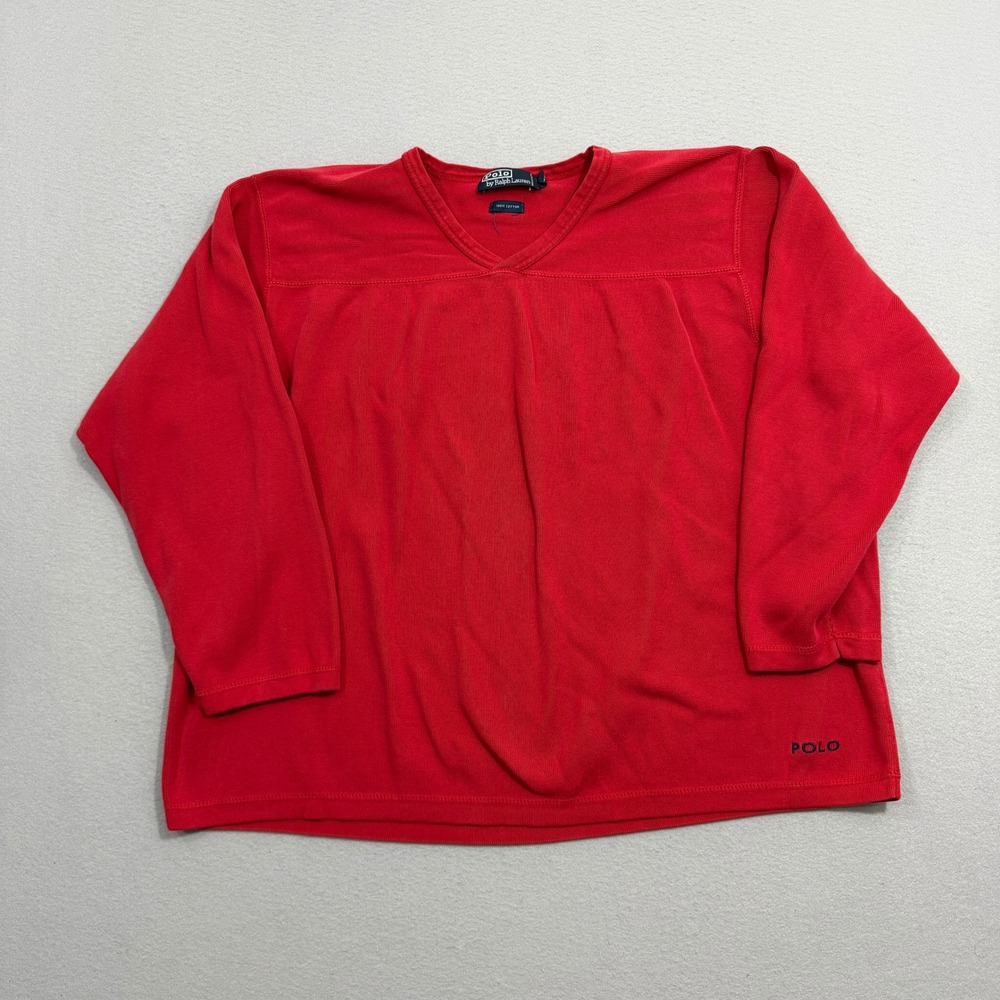 Vintage Polo Ralph Lauren Shirt Men XXL Red Long Sleeve V-Neck Pullover Boxy Fit